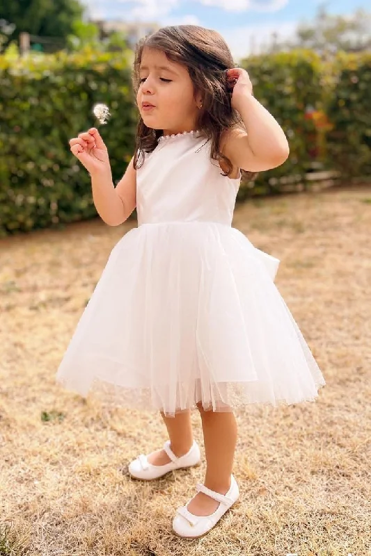 Statement Sleeve Dress Little Girl White Flower Girl Dress Party Gown With Pearls