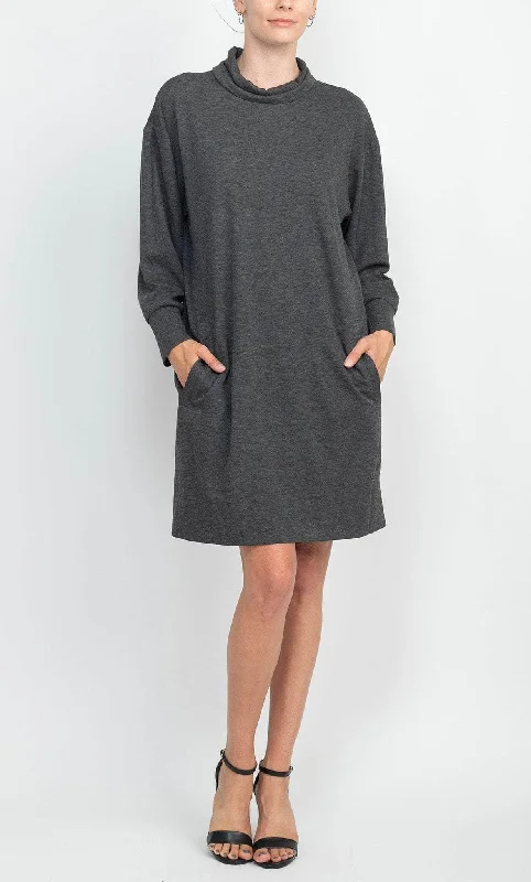 Unique Formal Dress London Times T5923M - Turtleneck Long Sleeve Short Dress