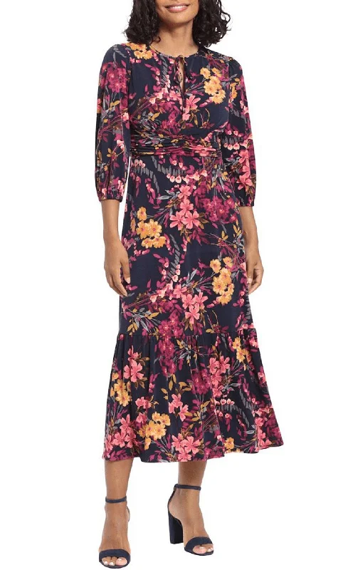 Fitted Formal Dress London Times T6548M - Floral Draped A-line Gown