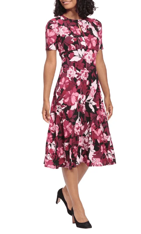 Full Skirt Dress London Times T6564M - Floral Scoop Neck A-line Dress
