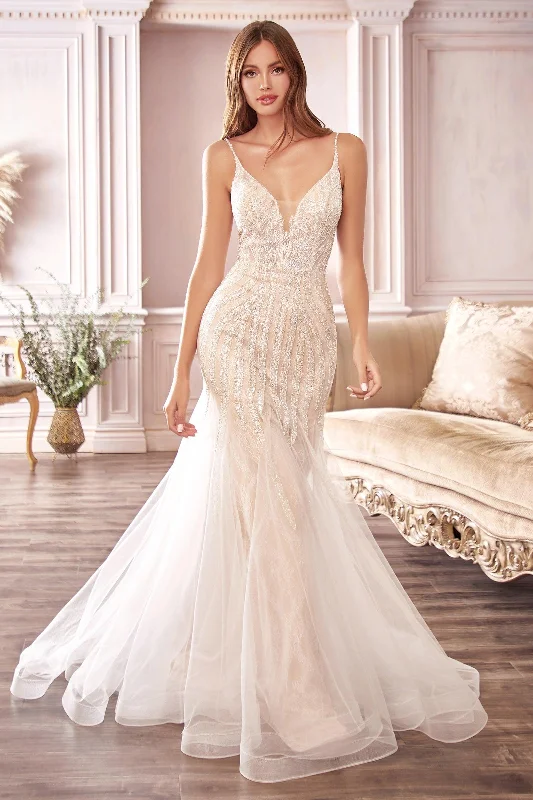 Elegant Beaded Dress Cinderella Divine S401 Long Formal Mermaid Style Wedding Gown