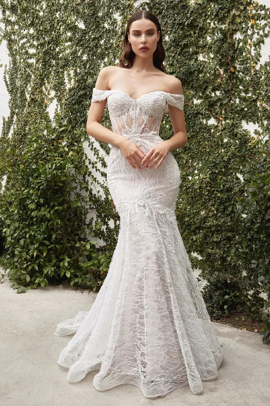 Luxe Satin Dress Andrea & Leo A0666W Long Formal Off Shoulder Wedding Dress