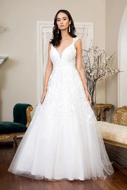 Fit And Flare Dress Long Floral Cap Sleeve Glitter Mesh Wedding Gown Sale