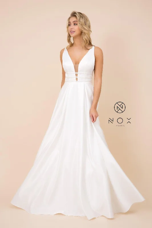 Subtle Shine Dress Long Formal Bridal Wedding Dress with Pockets White