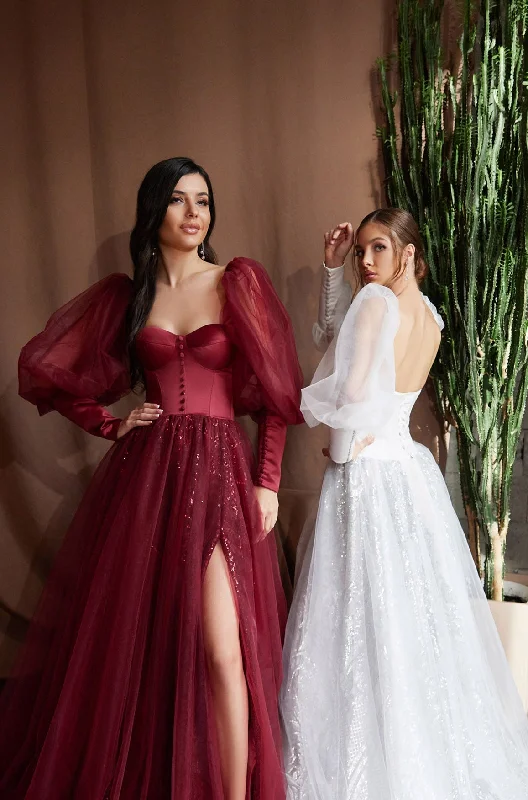 Maxi Dress Long Formal Dress with Sleeved Bustier Top