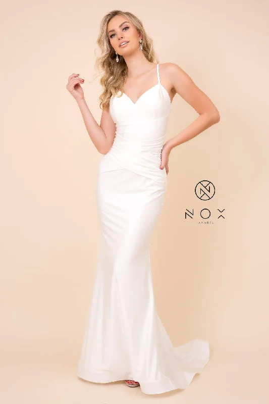 Off-Shoulder Dress Long Formal Fitted Spaghetti Strap Wedding Dress