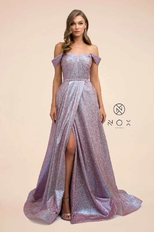 Evening Gown Off  Shoulder Metallic Glitter Prom Long Ball Gown