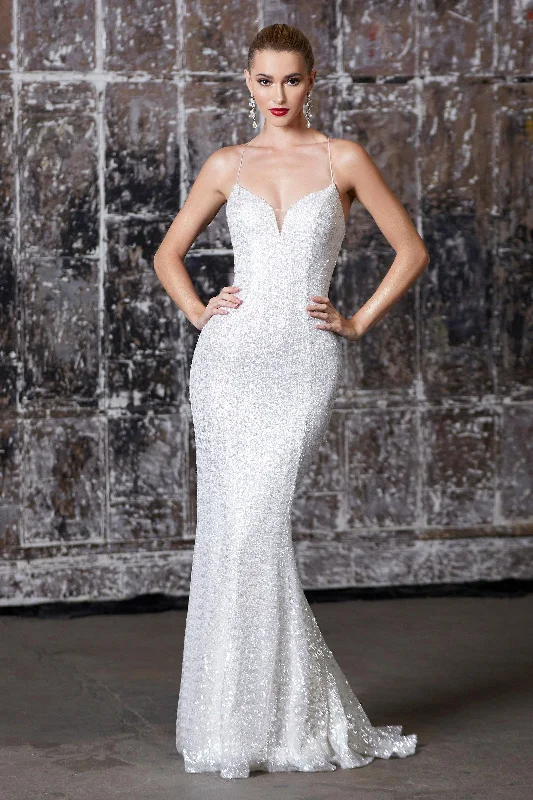Polka Dot Gown Cinderella Divine J787 Long Prom Formal Fitted Sequin Evening Dress