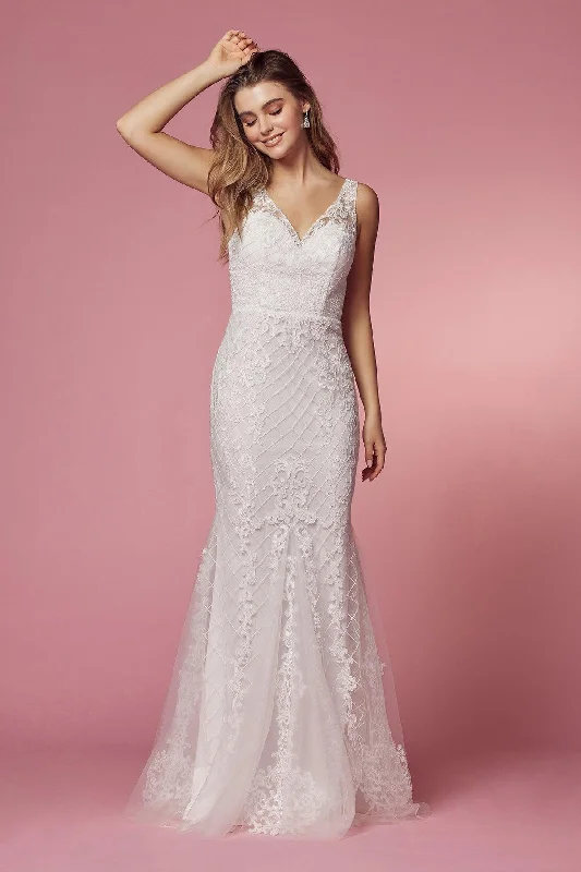 Formal Attire Long Sleeveless Embroidered Mermaid Wedding Dress