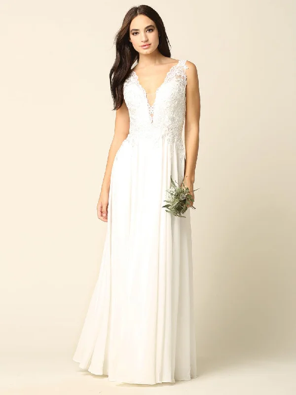 Strapless Gown Long Sleeveless Lace Chiffon Wedding Gown