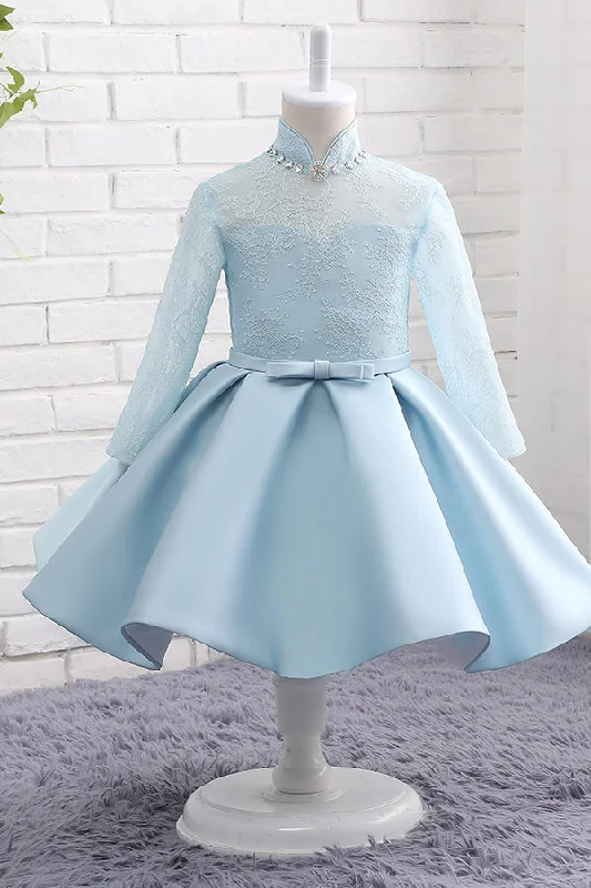 Embellished Dress Long Sleeves Light Blue Flower Girl Dress