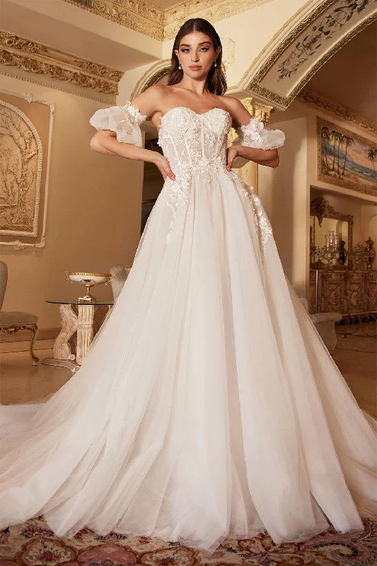 Fancy Embellished Dress Cinderella Divine A1103W Long Strapless Wedding Gown