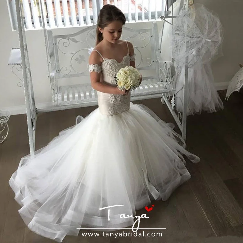 Vivid Color Gown Lovely Mermaid Tulle Flower Girl Dresses Spaghetti Strap Lace Button Back TBF03 Vivid Color Gown Lovely Mermaid Tulle Flower Girl Dresses Spaghetti Strap Lace Button Back TBF03