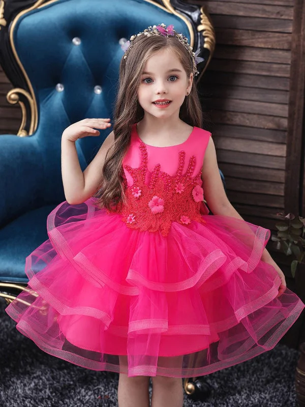 Embroidered Gown Lovely Princess Silhouette Beaded Flower Girl Dresses Jewel Neck Tulle Kids Party Dresses