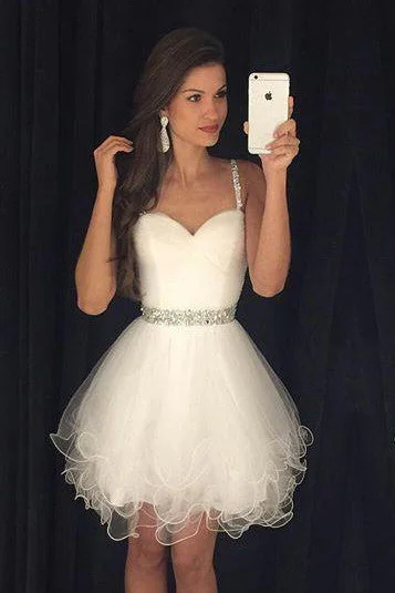 Backless Dress Lovely Spaghetti Strap Ruffled Short Organza Dress With Beaded Waistline-BU_708720 Backless Dress Lovely Spaghetti Strap Ruffled Short Organza Dress With Beaded Waistline-BU_708720