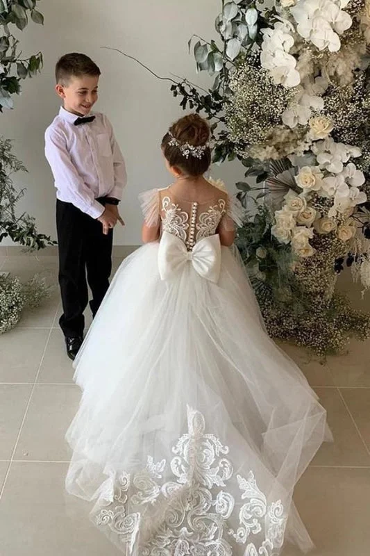 Embroidered Gown Lovely Tulle Lace Flower Girl Dress Sleeveless Kids Dress for Wedding Party with Appliques