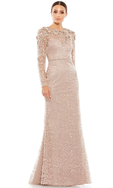 Floor-Length Gown Mac Duggal 11217 - Floral Appliqued Jewel Neck Evening Gown
