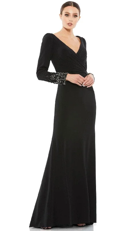 Backless Dress Mac Duggal 55712 - Embellished Long Sleeve Evening Gown
