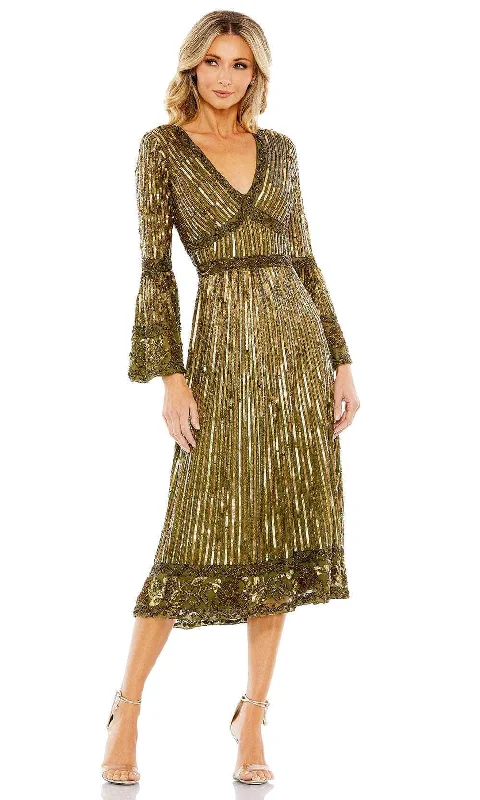 Backless Dress Mac Duggal 5591 - Bell Sleeve Sequin Evening Dress