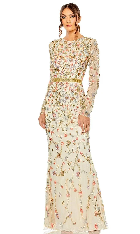 Draped Gown Mac Duggal 6016 - Long Sleeve Bead Embellished Long Dress