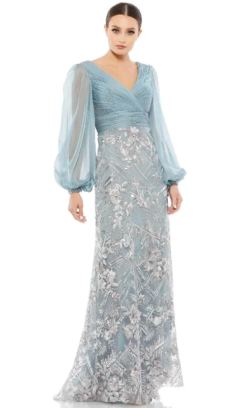 Off-White Gown Mac Duggal 67886 - Pleated V-neck Formal Dress