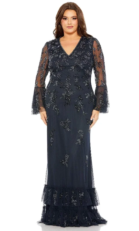 High Neck Dress Mac Duggal 9239 - Flutter Long Sleeve Embellished Evening Dress
