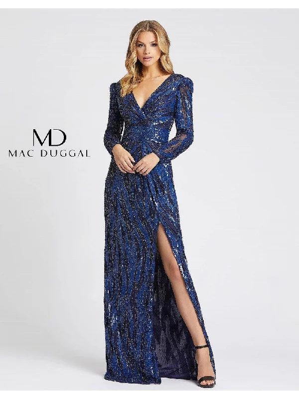 High Neck Dress Mac Duggal 4635 Long Sleeve Evening Prom Dress