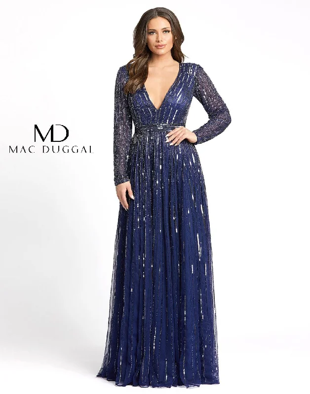 Sequin Gown Mac Duggal Long Sleeve Sequins A Line Evening Dress Sale