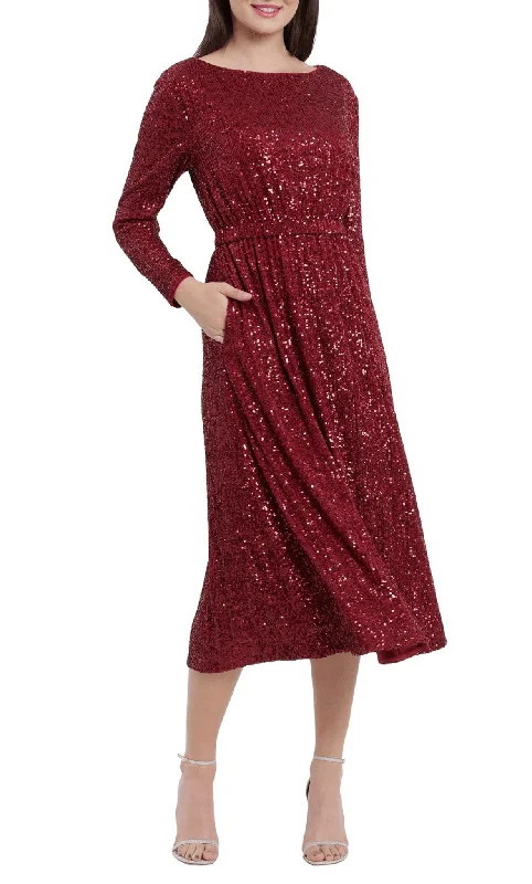 Draped Formal Dress Maggy London G5059M - Bateau Elastic Waist Party Dress