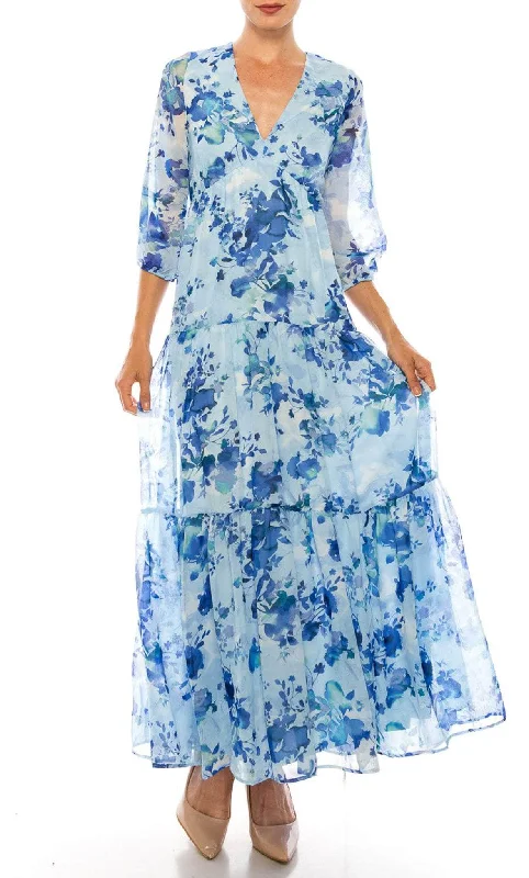 Sophisticated Gown Maison Tara 58367MA - Deep V-Neck Floral Evening Dress