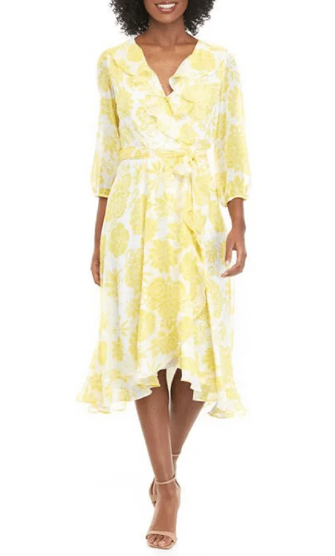 Chic Maxi Dress Maison Tara 58399MA - Ruffled V-Neck Floral Cocktail Dress