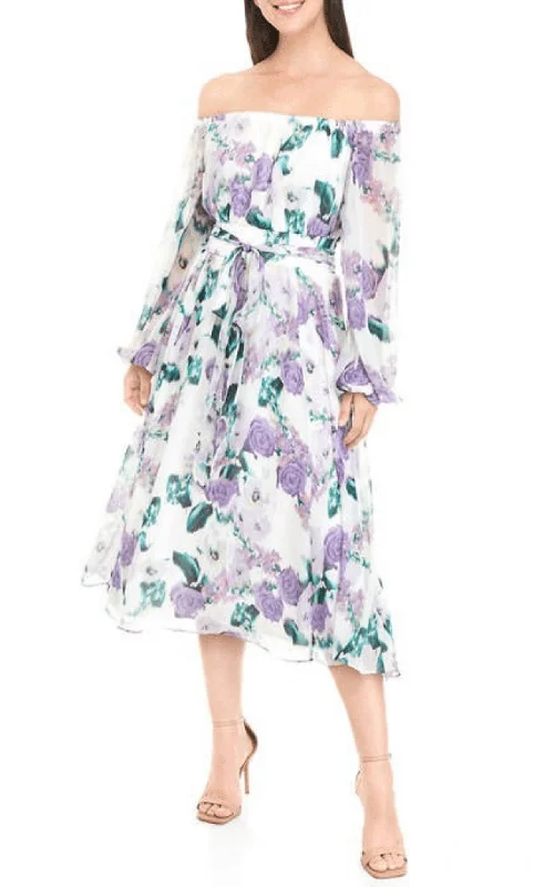 Fancy Evening Dress Maison Tara 91578M - Off Shoulder Floral A-line Dress
