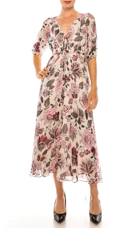 Chic Formal Gown Maison Tara 91667M - Printed Long V Neck Dress