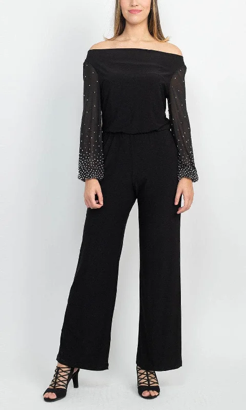 Empire Waist Dress Marina 267261 - Off Shoulder Embellished Long Sleeve Jumpsuit