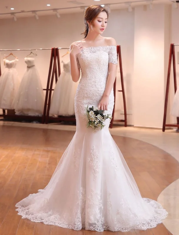 Velvet Dress Mermaid Wedding Dresses Lace Beading Off The Shoulder Short Sleeve Fishtail Ivory Bridal Gown With Train Velvet Dress Mermaid Wedding Dresses Lace Beading Off The Shoulder Short Sleeve Fishtail Ivory Bridal Gown With Train