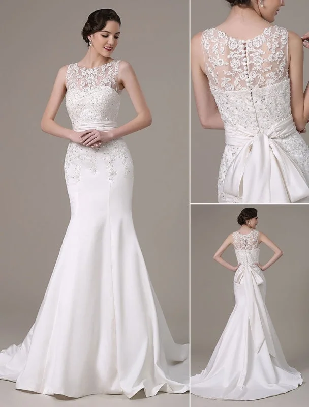 Drape Sleeve Dress Mermaid Wedding Dresses With Elegant Detachable Lace Jacket Sweep Train(Veil Not Included) Exclusive Drape Sleeve Dress Mermaid Wedding Dresses With Elegant Detachable Lace Jacket Sweep Train(Veil Not Included) Exclusive