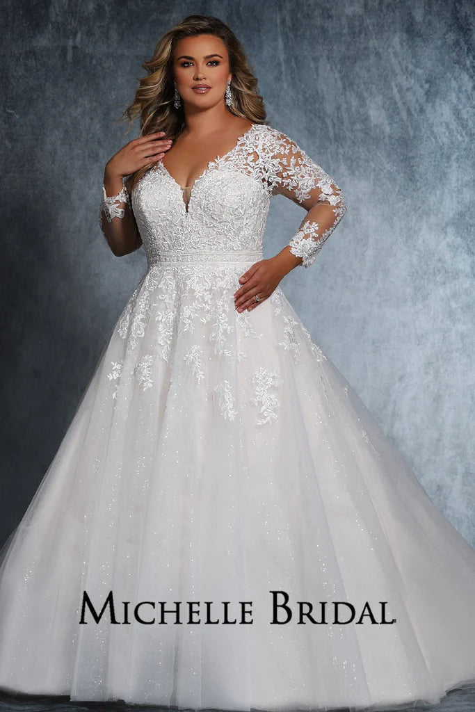 Tulle Skirt Dress Michelle Bridal For Sydney's Closet MB2110 A-Line Long Sleeve Crystal Buttons Embroidered Floral Appliques V-Neck Plus Size "Cyndi" Bridal Gown Tulle Skirt Dress Michelle Bridal For Sydney's Closet MB2110 A-Line Long Sleeve Crystal Buttons Embroidered Floral Appliques V-Neck Plus Size "Cyndi" Bridal Gown