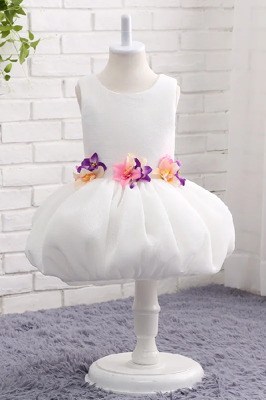 Tulle Skirt Dress 3D Flowers Mini White Flower Girl Dress