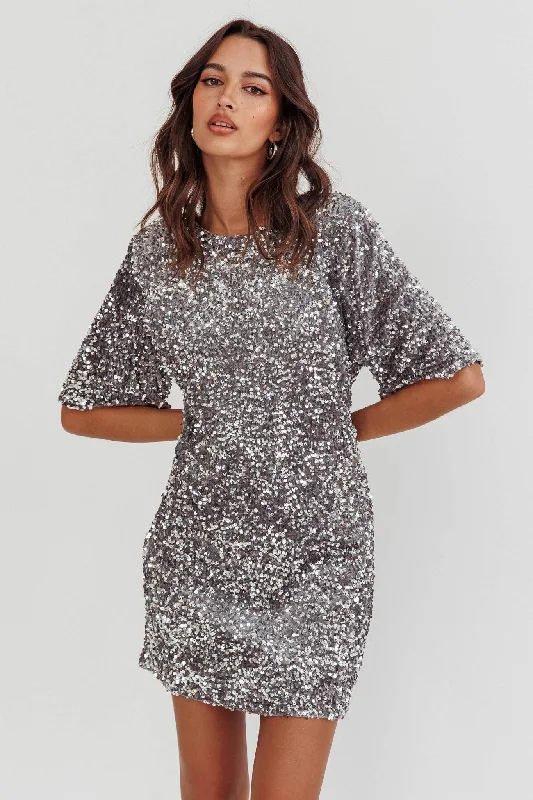 Chic Formal Gown Miramar Backless Sequin Dress Silver