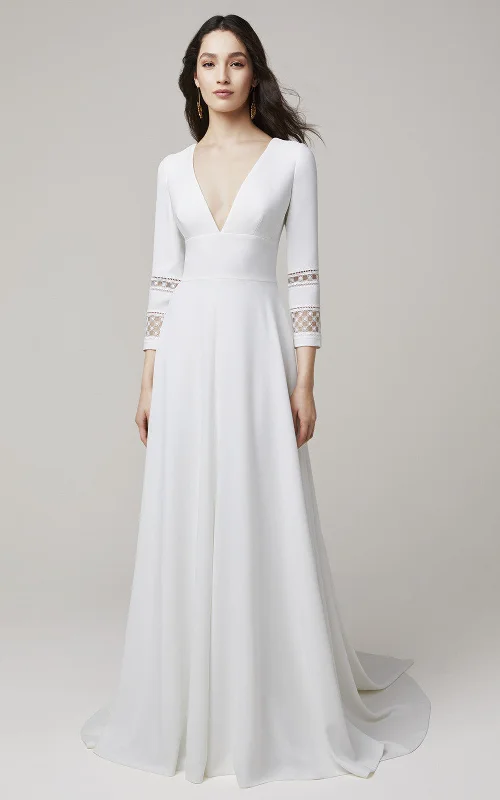Luxury Dress Modern Simple A-Line V-Neck Wedding Dress Unique Sexy Low Back 3/4 Sleeve Floor Length Sweep Train Bridal Gown Luxury Dress Modern Simple A-Line V-Neck Wedding Dress Unique Sexy Low Back 3/4 Sleeve Floor Length Sweep Train Bridal Gown