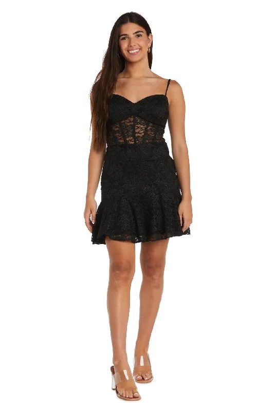 Floor-Sweeping Gown Morgan & Co 13055 Short Cocktail Lace Dress