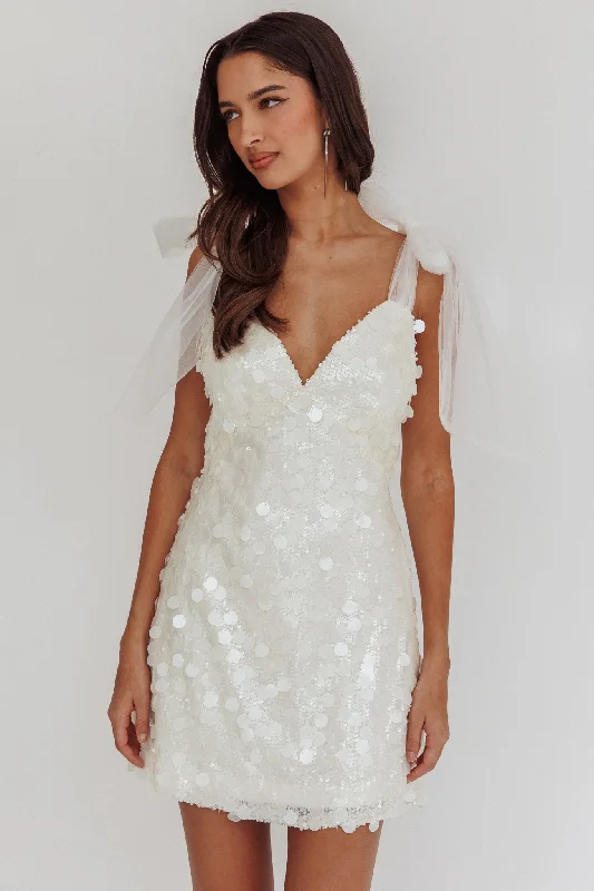 V-Neck Dress Mykonos Morning Tied Shoulder Sequin Mini Dress White