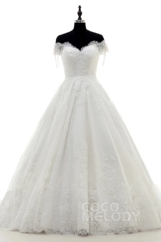 Modern Tulle Dress A-Line Court Train Lace Wedding Dress LD3832