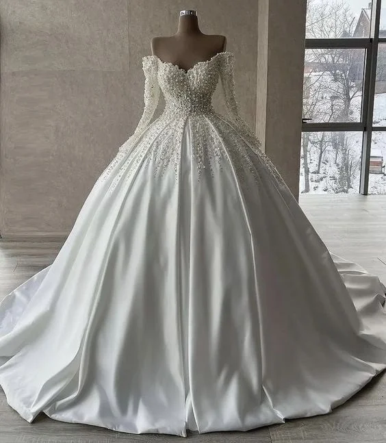 Subtle Shine Dress Off Shoulder Princess Wedding Dress Romantic Ball Gown V Neck Lace Up Back Beaded Appliques Long Sleeve Wedding Dress fg4313 Subtle Shine Dress Off Shoulder Princess Wedding Dress Romantic Ball Gown V Neck Lace Up Back Beaded Appliques Long Sleeve Wedding Dress fg4313