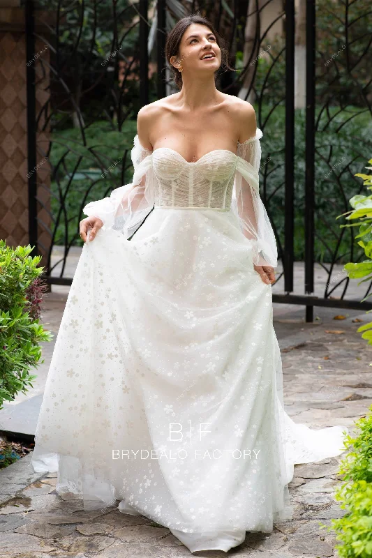 Strapless Gown Off-shoulder Sleeve Allover Flowers Tulle Princess Wedding Ballgown Strapless Gown Off-shoulder Sleeve Allover Flowers Tulle Princess Wedding Ballgown