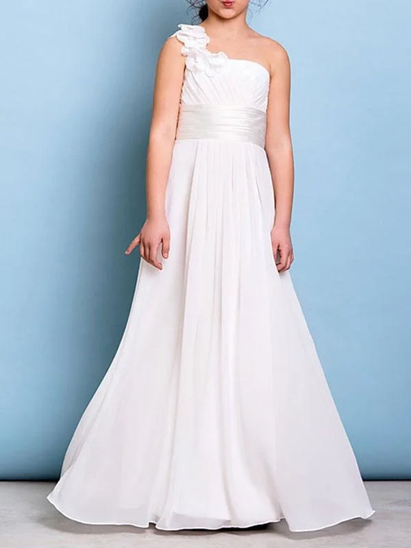 Polka Dot Gown One Shoulder Chiffon Flower Girl Dresses Strapless A Line Floor Length Flowers Kids Party Dresses Polka Dot Gown One Shoulder Chiffon Flower Girl Dresses Strapless A Line Floor Length Flowers Kids Party Dresses
