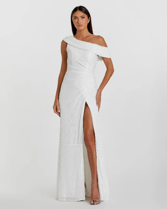 Prom Dress One-Shoulder Ruched Sequined Gown