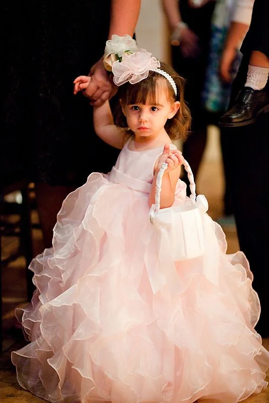 Lavish Evening Gown Organza Ruffles Satin Pink Flower Girl Dress Ball Gown
