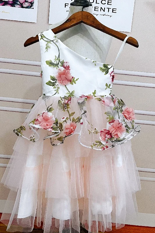 Chiffon Dress Floral Pink Flower Girl Dresses For Wedding Party Vestido Flores ZF096