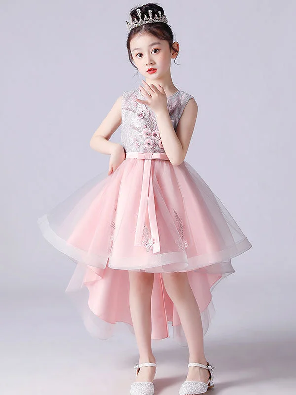 Simple Formal Dress Pink Princess Lace Flower Girl Dresses Jewel Neck Sleeveless Hi-Lo Flowers Kids Social Party Dresses Simple Formal Dress Pink Princess Lace Flower Girl Dresses Jewel Neck Sleeveless Hi-Lo Flowers Kids Social Party Dresses